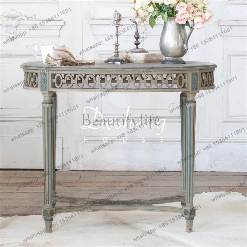 European antique casual table French retro old solid wood dining table hand-carved