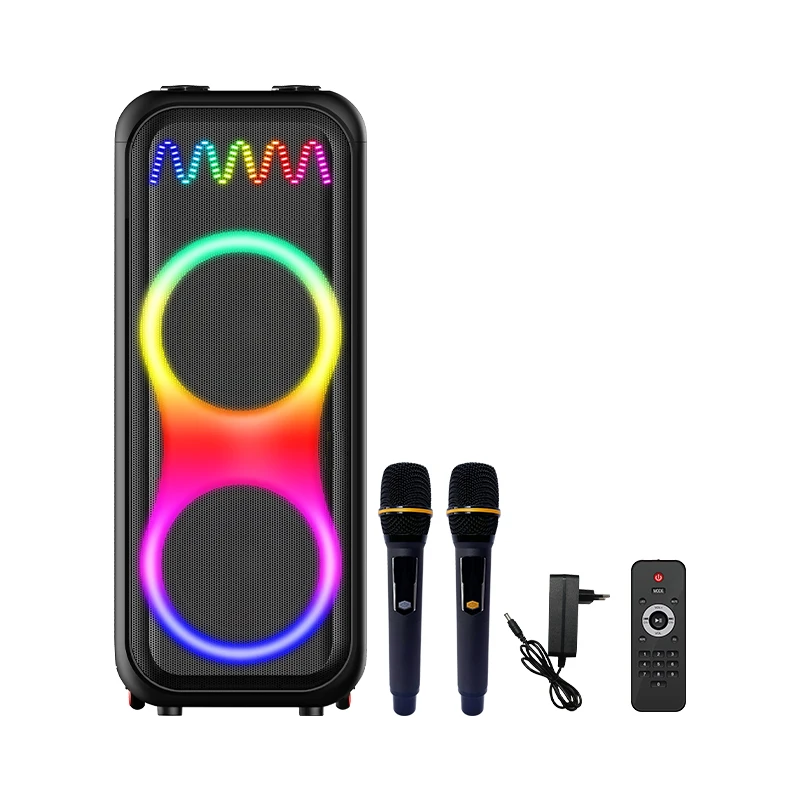 Big TWS  Speaker Dual 10 Inch Party Speaker With Wireless Microphone Dazzling Lights