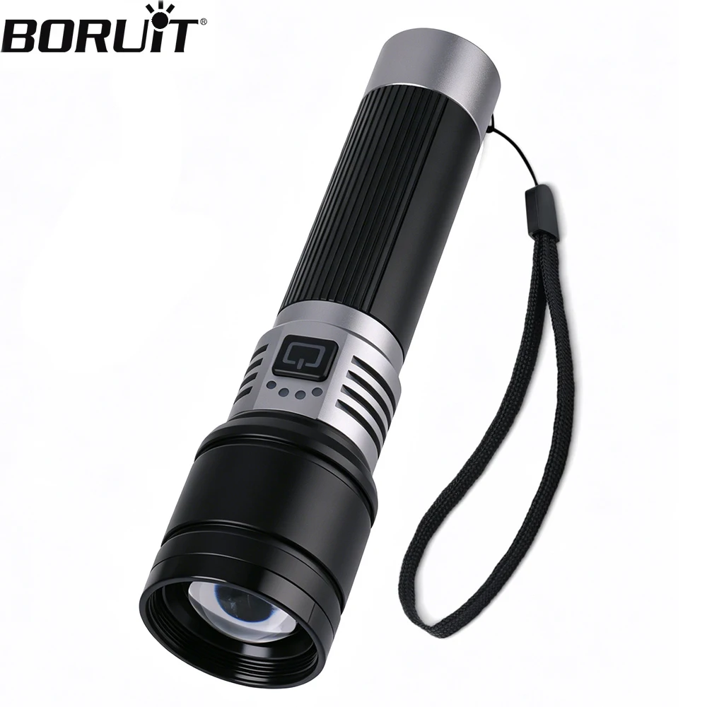 BORUiT Ultrahelle LED-Taschenlampe 1000LM Zoombar USB-Aufladbar Aluminiumlegierung Fackel für Outdoor Camping Wandern Handlaterne
