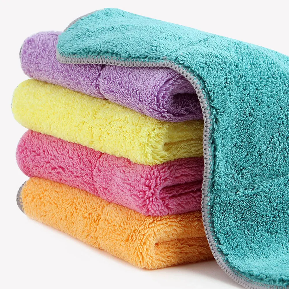 

5pcs Dish Cleaning Cloths Premium Wood Fiber Double-Sided Scrubbing Pads For Kitchen Household Duster Cloths Non-Greasy Water