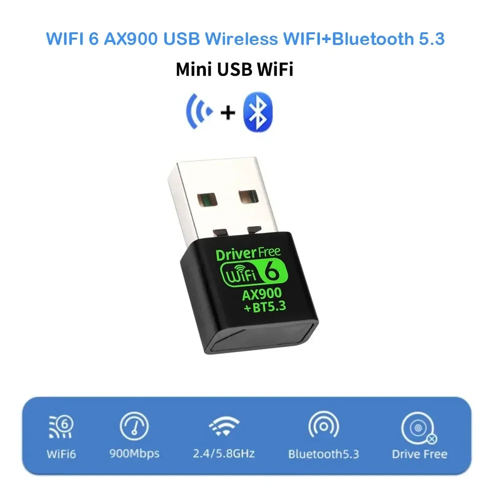 WiFi 6 AX900 900Mbps USB Adapter 2 in 1 Bluetooth 5.3 Wifi6 2.4G&5Ghz USB Dongle Receiver Free Driver For Win 10/11