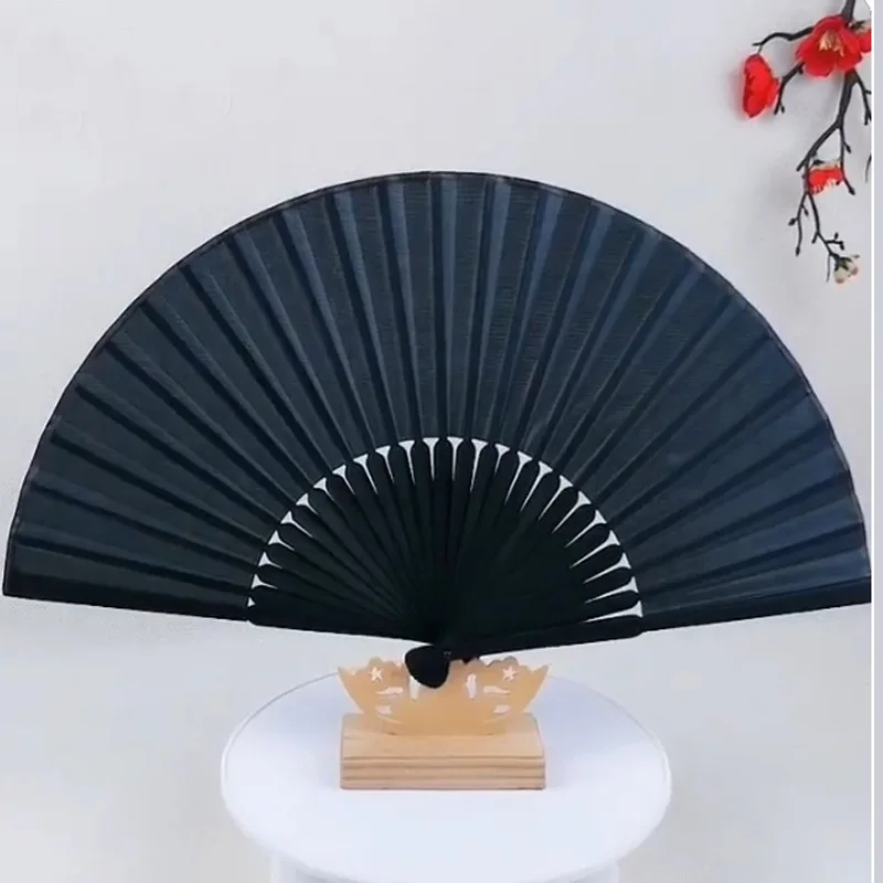 Chinese Bamboo Folding Fan Solid Color Handicraft Fans Elegant Handheld Fans Perform Props Wedding Party Home Decor