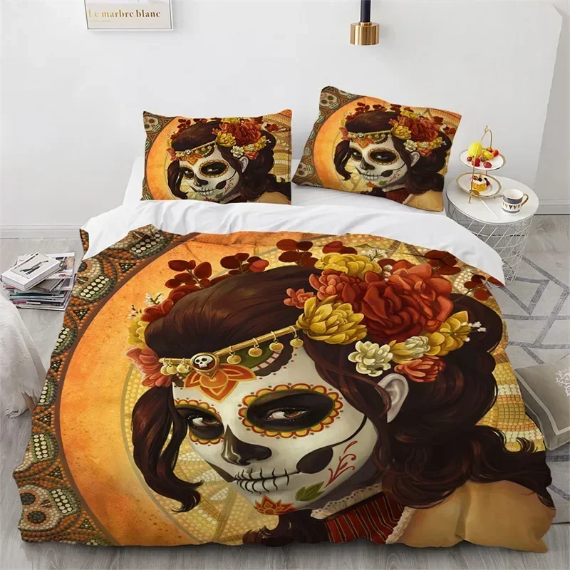 

3D Print Skull Vintage Sugar Skull Girl Comfortable Duvet Cover Pillowcase Bedding Set Children Bedroom Decoration Home Textile