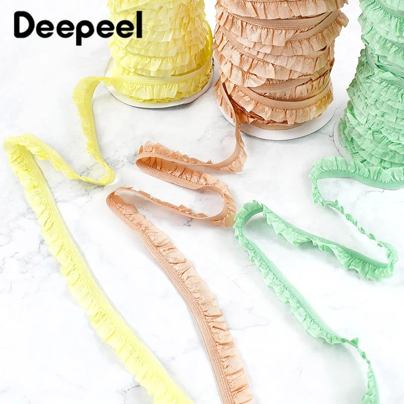 

20/45Meters 15mm Ruffle Elastic Rope Hairband Lace Trim Rubber Band Dress Clothes Decor Stretch Ribbon Crafts Sewing Accessories
