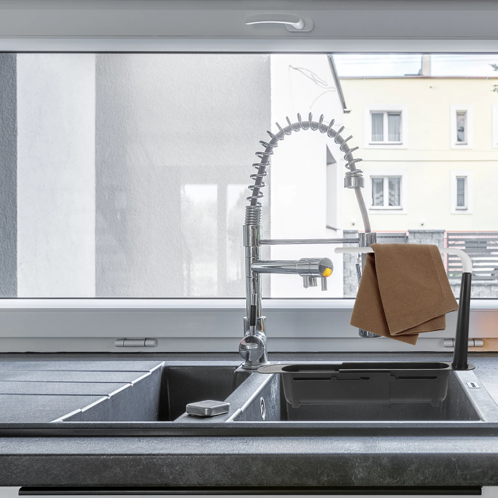 

Telescopic Drain Black Color Sponge Dish Brush Holder Holder Dishcloth Drying Kitchen Storage ganizer Sink Tray Basket