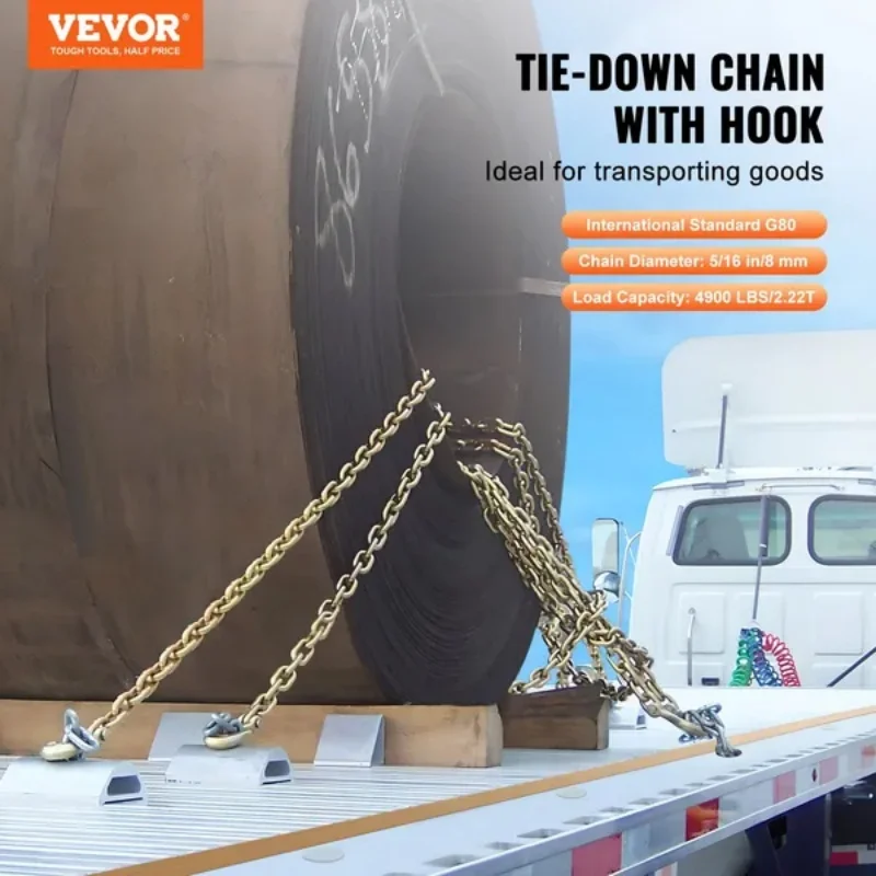 VEVOR Binder Chain G80 Tie Down Tow Chain with Two Hooks 5/16