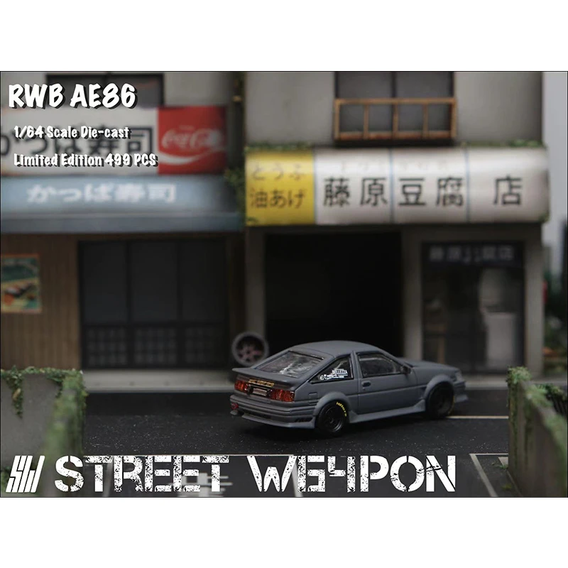 SW 1:64 RWB AE86 Black Gray Diecast Diorama Car Model Collection Miniature Carros Toys