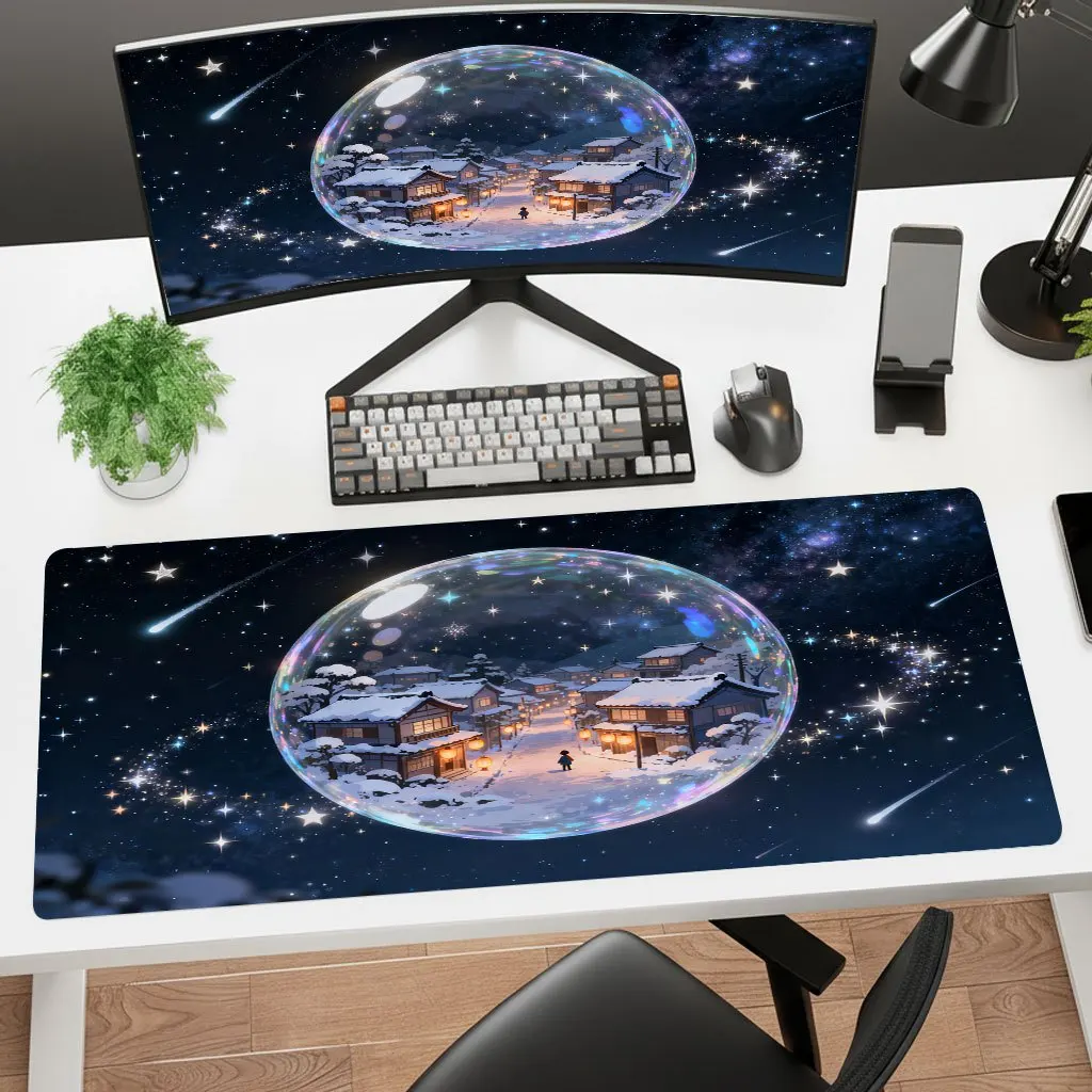 Crystal Ball Snow Town Iron Decor Mouse Pad HD Print Non-Slip Washable Rubber Desk Mat for Laptop Gaming Office Use Daily Gift