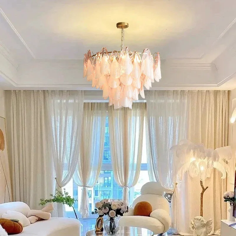 

Modern Nordic Style Petal Glass Chandelier 2025 Amber Glass Brass Silver Pendant Lamp Dimmable Ceiling Light Villa