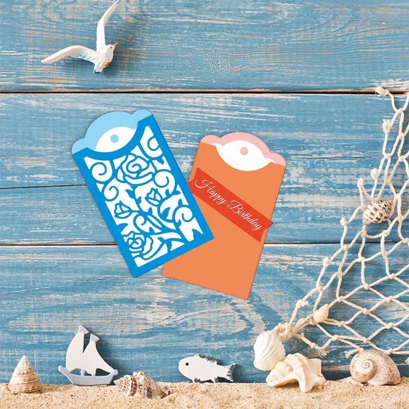 2pc 3D Pocket Envelope Cutting Dies for Card Making Hollowed Out Flower Envelope Die Cuts Carbon Steel Embossing Stencils