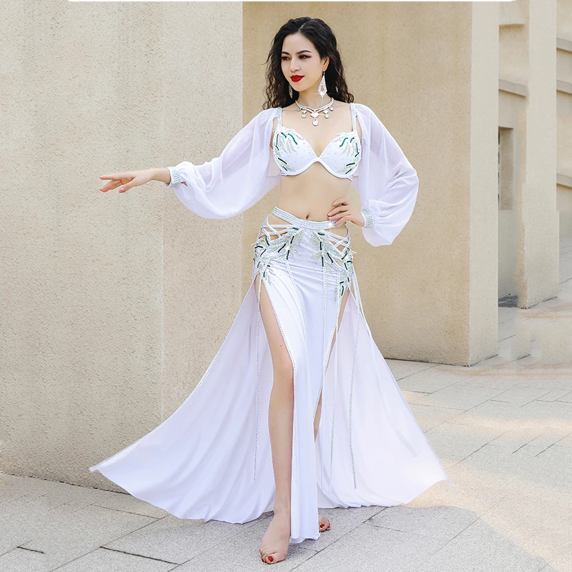 Women Egyptian Belly Dance Costume Set Popsong Performance Oriental Dance Outfit Group Competition Costumes Maxi Fringes Skirt