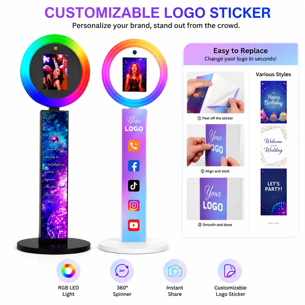 US Stock 2 Styles Portable iPad Photo Booth For Wedding Party App Remote Control Photobooth Machine With Free Customazition Logo
