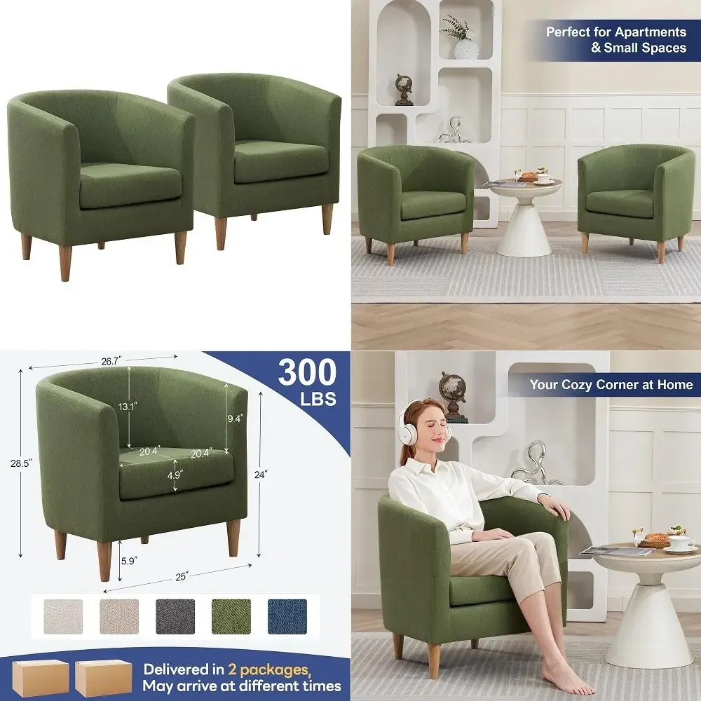 

Accent Barrel Chairs Set of 2, Modern Comfy Living Room Chairs with Armrest Small Reading Chair with Cozy Soft Padded for Bedro