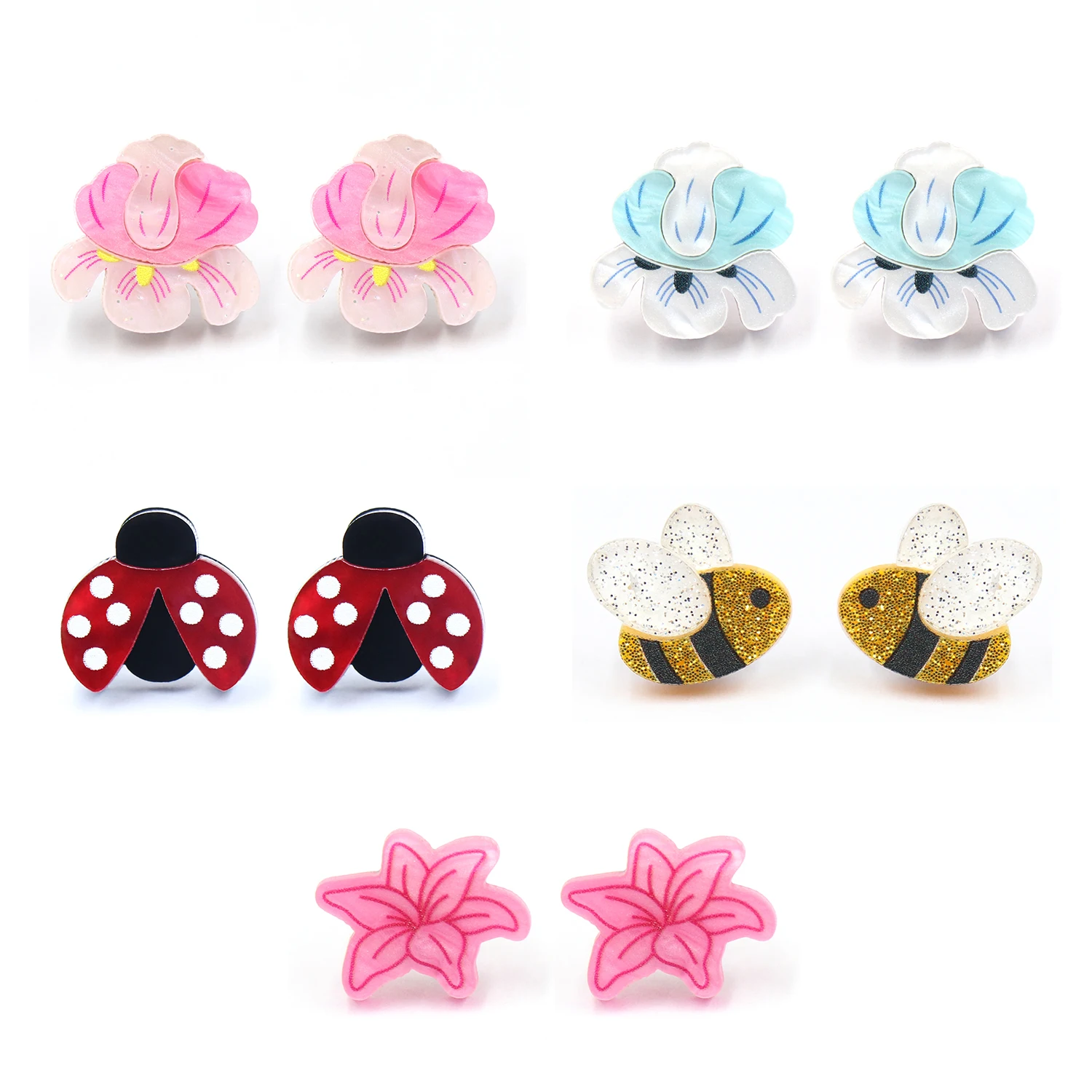 High-End Unisex Acrylic Stud Earrings Cute Spring Marble Flower Number Shape Gold Plated Titanium Pearl Party Anniversary Gift