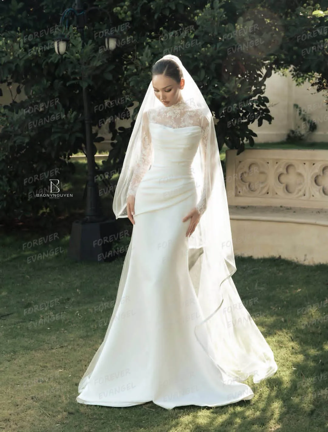 Simple Mermaid Appliques Wedding Dresses High Neck Woman's Elegant Bride Gowns Long Sleeve Customized Vestidos De Novia