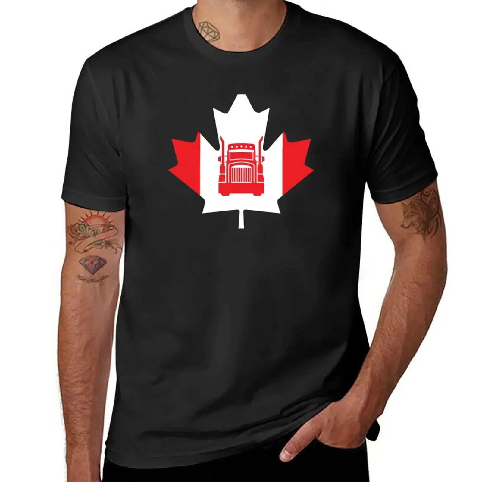 Canadian Truckers Truck Drivers Proud Canada Flag Maple Leaf T-Shirt graphics shirts graphic tees mens white t shirts