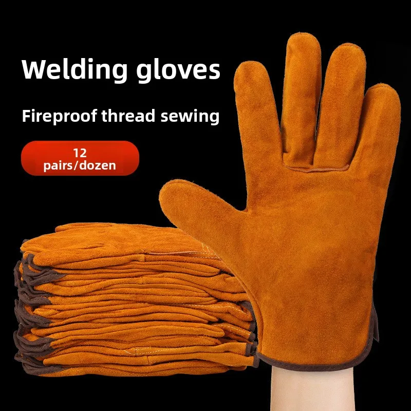 Welding Gloves for Electricians: 2-Layer Cowhide, Protective Labor Gloves for TIG, MIG & Arc Welding