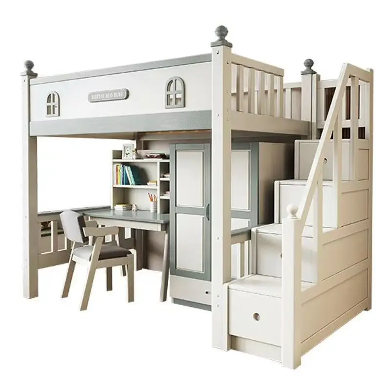 

#@2025 Pink Cute Modern Children Bed Wood Bedroom Furniture Set Single and Double Kids Bunk Bed With Ladder