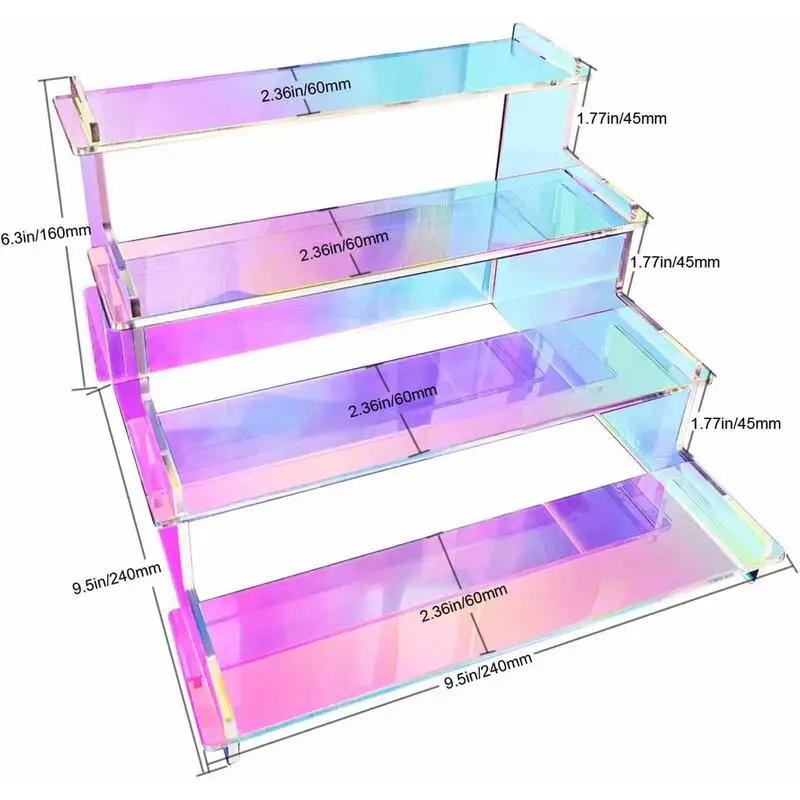 Iridescent Acrylic Display Risers Rainbow Risers Acrylic Stands 4 Tiered Rectangle Tabletop Rainbow Shelf Showcase For Jewelry