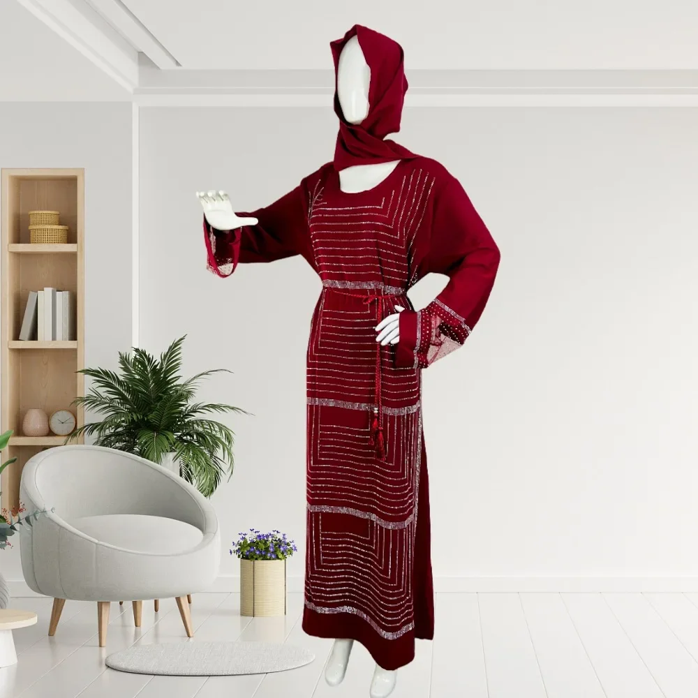 Muslim Abaya Elegant Spring Autumn Muslim Long Sleeve O-neck Plus Size Solid Color Long Maxi Dress Muslim Fashion Dress Abaya