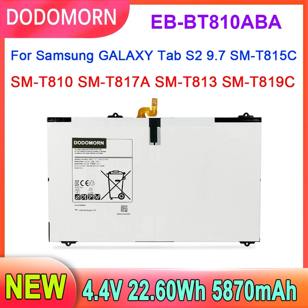 

4.4V EB-BT810ABA Battery For Samsung Galaxy Tab S2 9.7 SM-T815C SM-T810 SM-T817A SM-T813 SM-T819C 22.60Wh 5870mAh