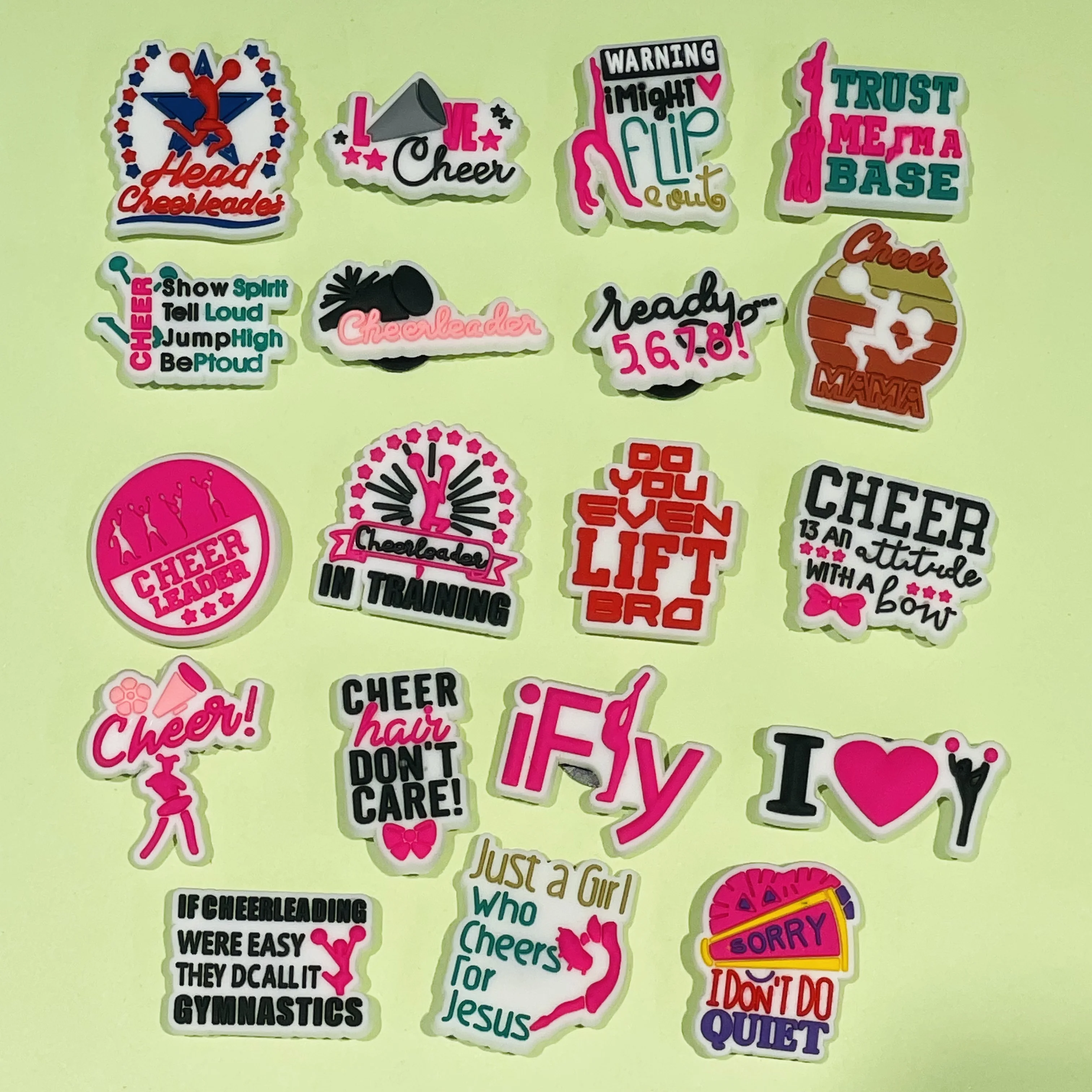 New Arrival 1pcs PVC Shoe Charms Cheerleader Love Cheer Fly Buckle Clog Garden Shoes Button Decorations Kid Holiday Present