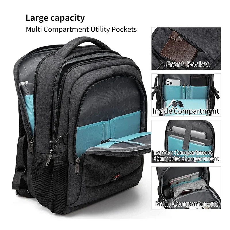 Men 17.3\'\'Laptop Backpack Quality Large Capacity Backpack USB Port Business Backpack Oxford Waterproof Travel Backpack Mochila