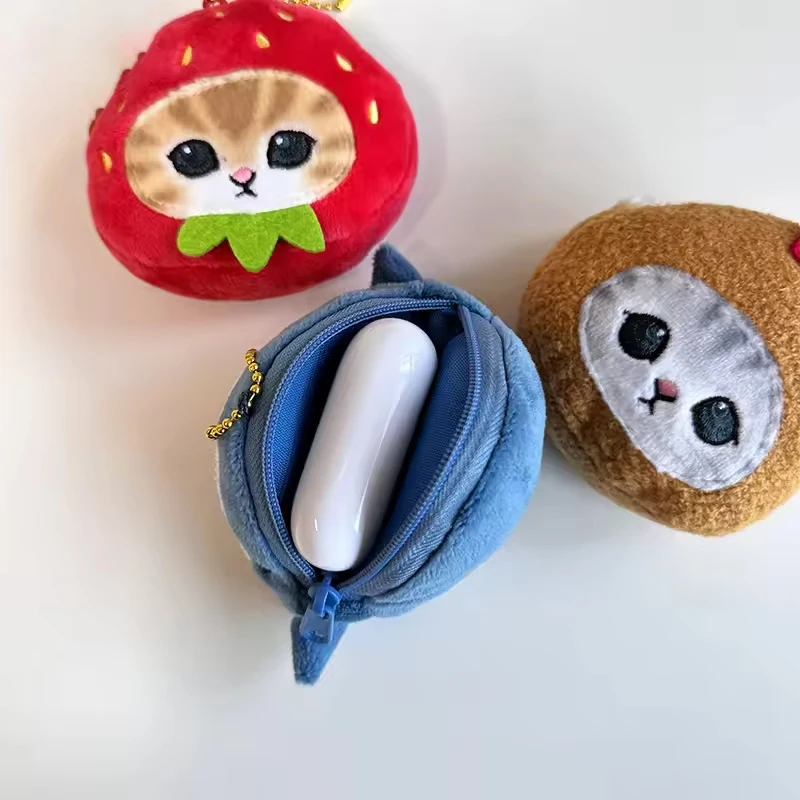 10cm mofusand bolsa de moedas de pelúcia dos desenhos animados novo pp algodão fones de ouvido saco escolar pingente batom portátil saco cosmético presente aniversário