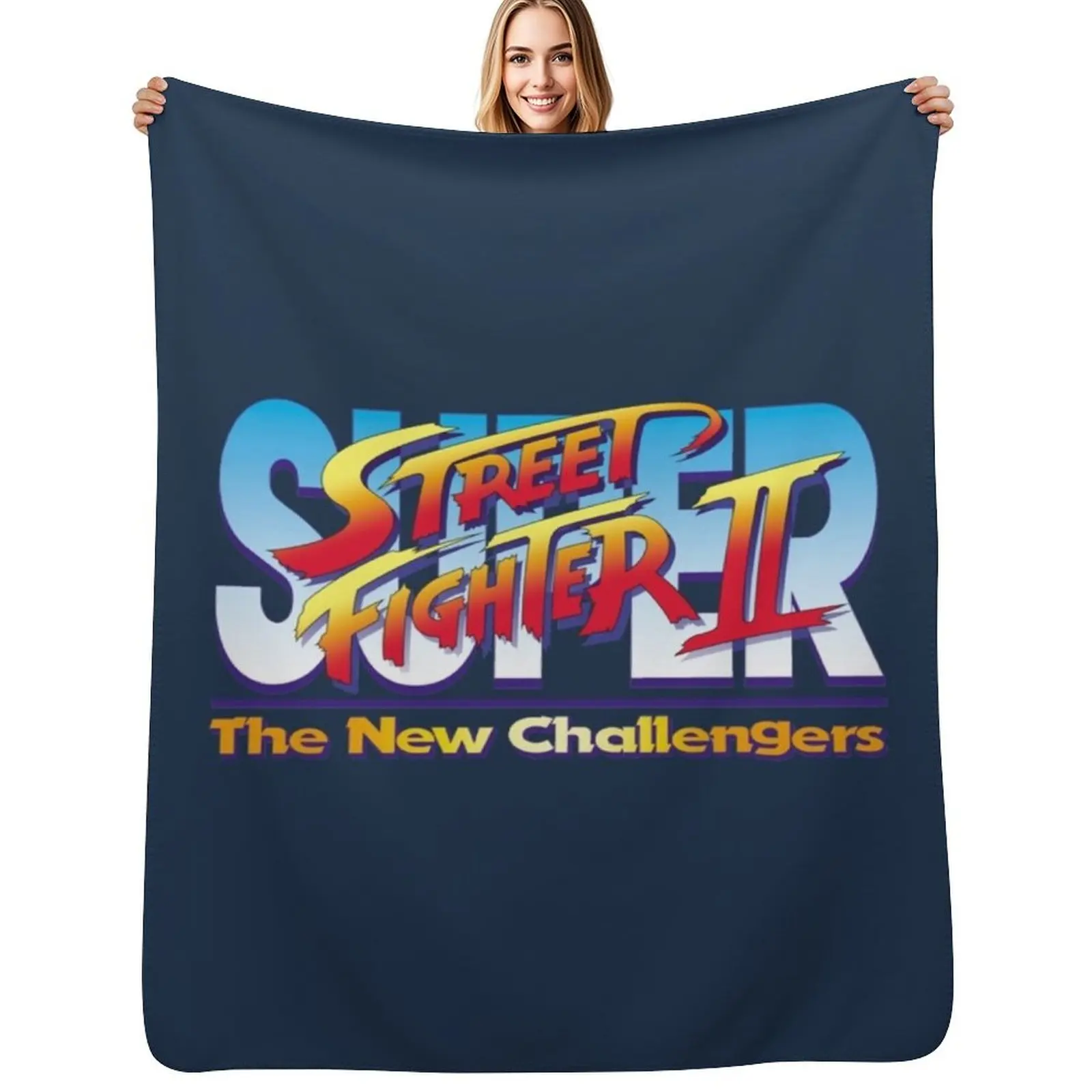 Super Street Fighter II Vintage Video Game Logo Throw Blanket Soft Bedroom Blanket for Night Sleeping