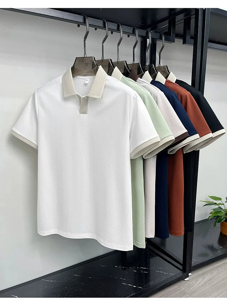 

Summer short sleeved men's seagull collar men's business long staple cotton polo shirt