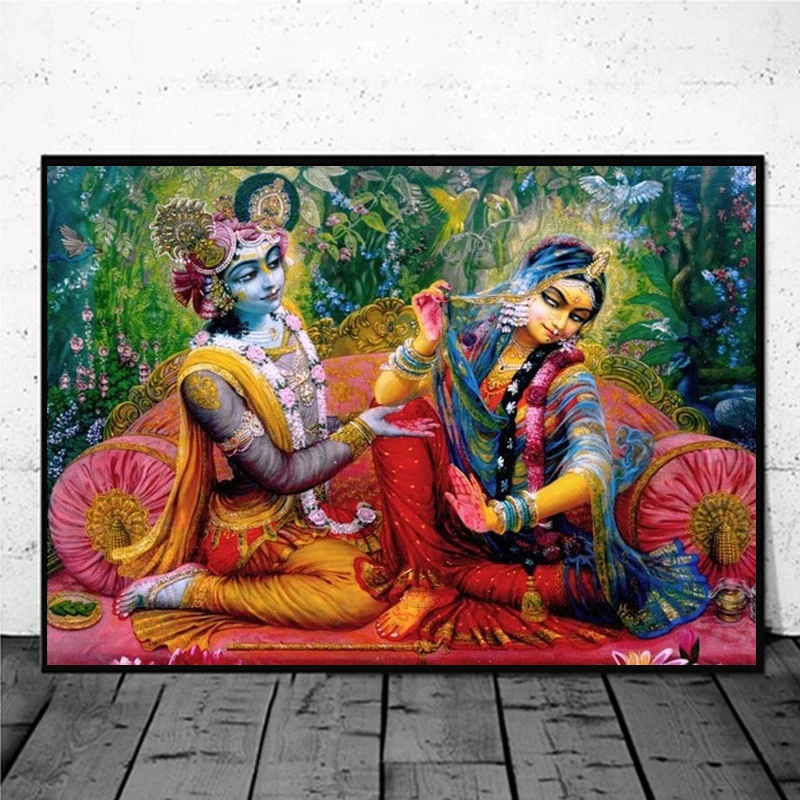 Indian God Radha Krishna Canvas Painting Posters and Prints Modern Home Decoraion Religion Wall Art Pictures for Living Room