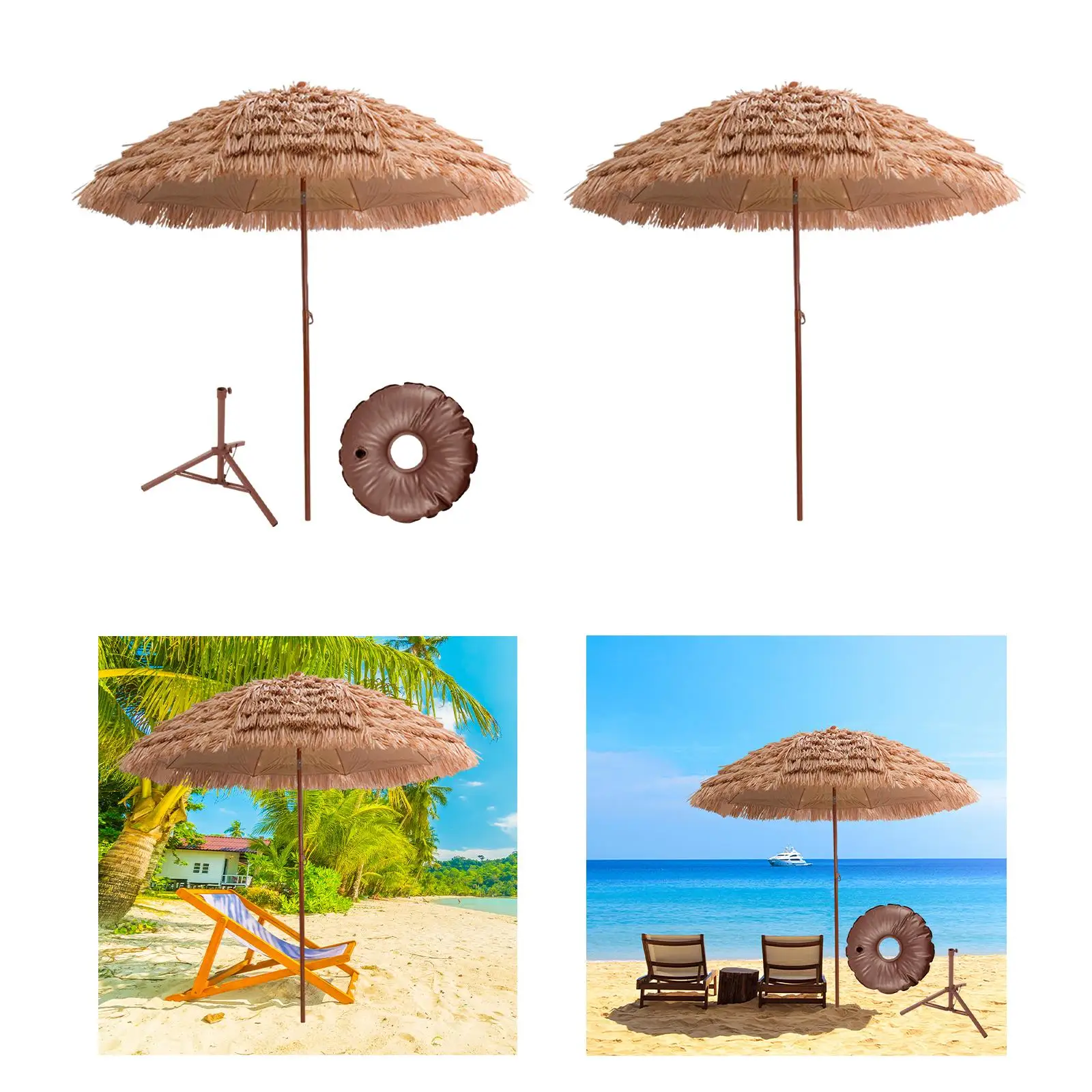 

63inch Simulated Thatched Garden Umbrella with Tripod Base Multipurpose for Poolside, Terrace Tropical Decor Patio Umbrella