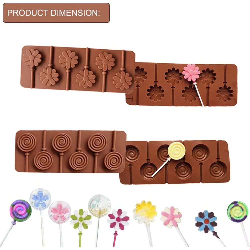 Cute Flower Round Silicone Lollipop Mold Jelly Candy Chocolate Soap Bakeware Mould Reusable Variety Shapes Cake Decorating Tools