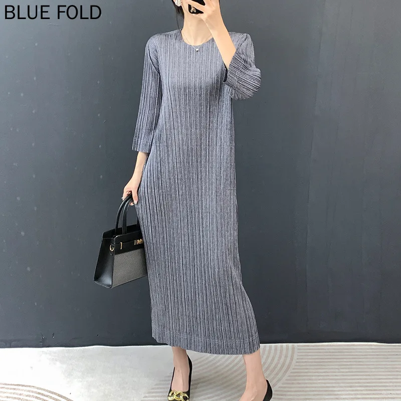 Vestido plisado Vintage de talla grande para mujer, novedad de Primavera/otoño 2026, vestido largo holgado y adelgazante, plisado