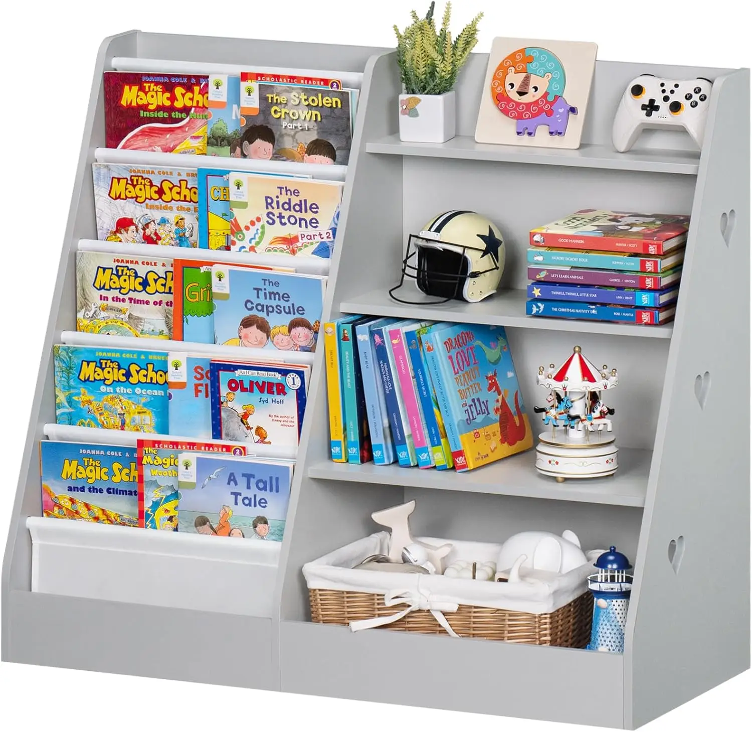 4 Tier Kids Bookshelf and Storage Organizer, Five Layer Sling Children Bookcase, Baby Toddler Wooden Book Shelf, Display