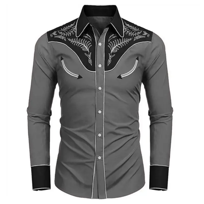 Western Tribal Ethnic Lapel Men\'s Casual Sports Outdoor Street Long Sleeve Button Top Shirt Suit Lapel Clothing Casual Comfort