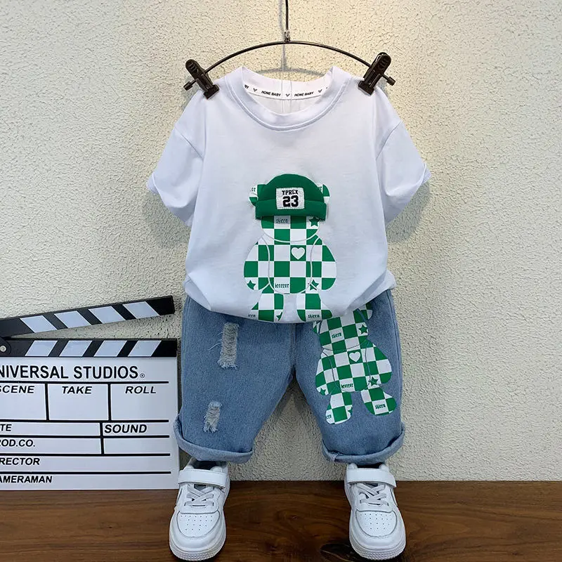 New Selling Summer Baby Boys Clothing Sets Tops bear T-shirt +Short Pants 2 Pieces Set Kids Boys Age 4 5 6 7 8 9 10 12Years