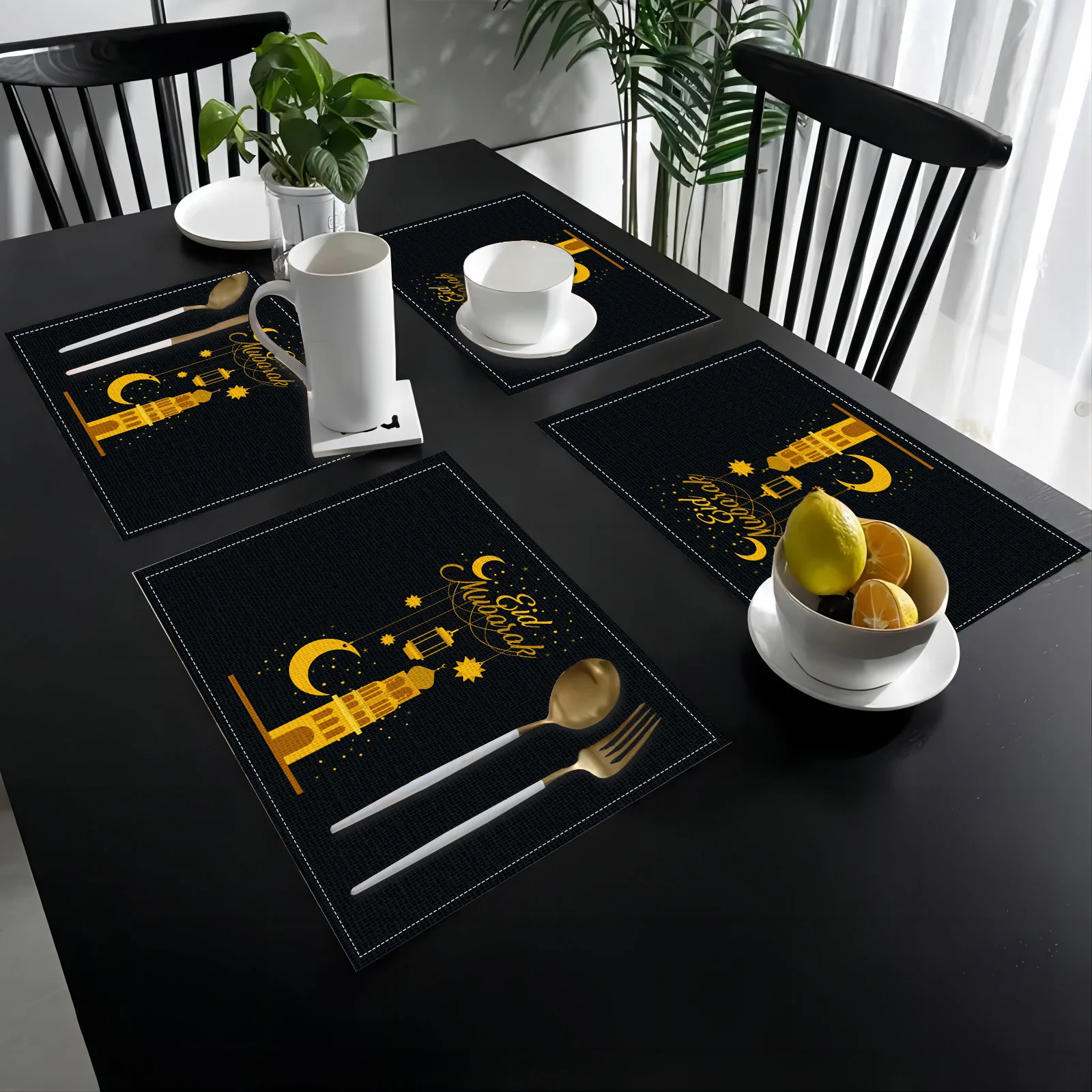 1PC Ramadan Placemat Set - Eid Celebration Decor, Hand Washable Linen Table Mats for Festive Atmosphere