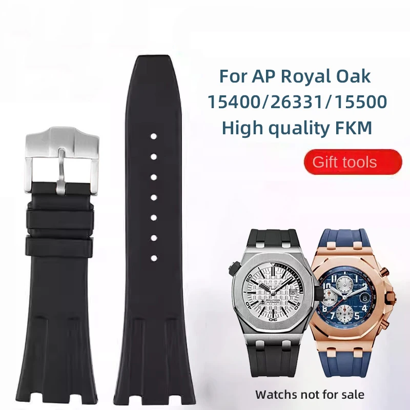 FKM Watch Band AP 26mm strap for Audemars Piguet Royal Oak Metal Adapter+Strap 15400 26331 15500 Fluororubber Strap AP End Link