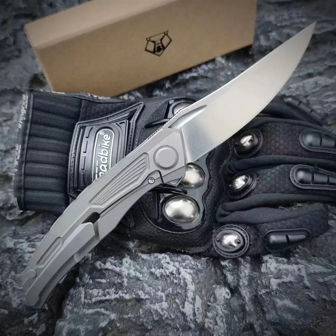 Quantum Bear Head - Titanium handle D2 Steel Wilderness Camping Mountain fishing Fan you knife bread slice sharp fruit