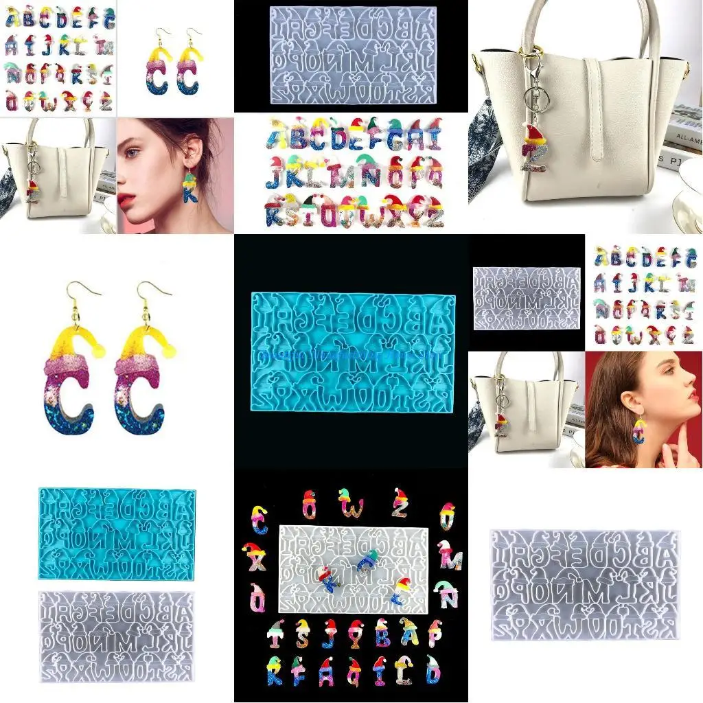 

E56A 24 Letters Keychain Epoxy Resin Mold Earrings Necklace Pendants Silicone Mould