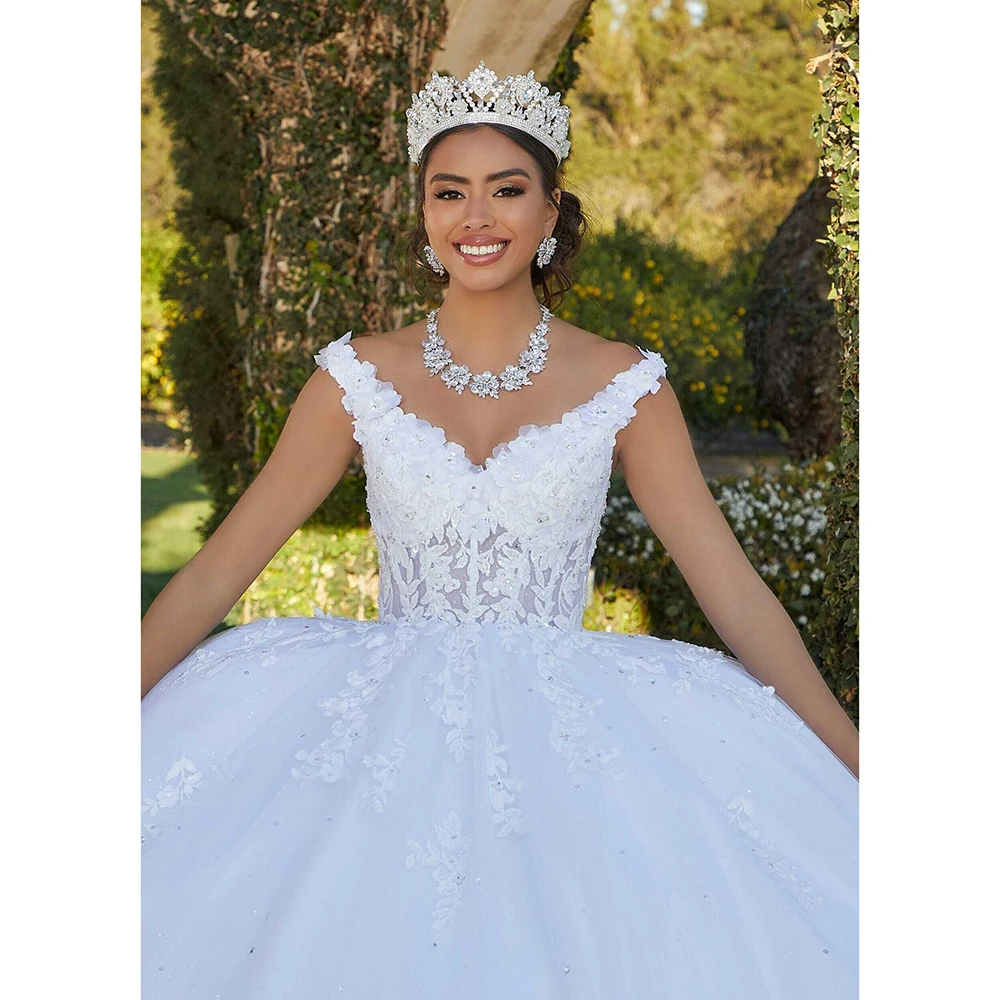 STEVDITG-Robe de Mariée Blanche avec Appliques, Élégante, Col en V, Paillettes, Balayage Traîne, Boule, Quelle que soit la Longueur au Sol Exquise