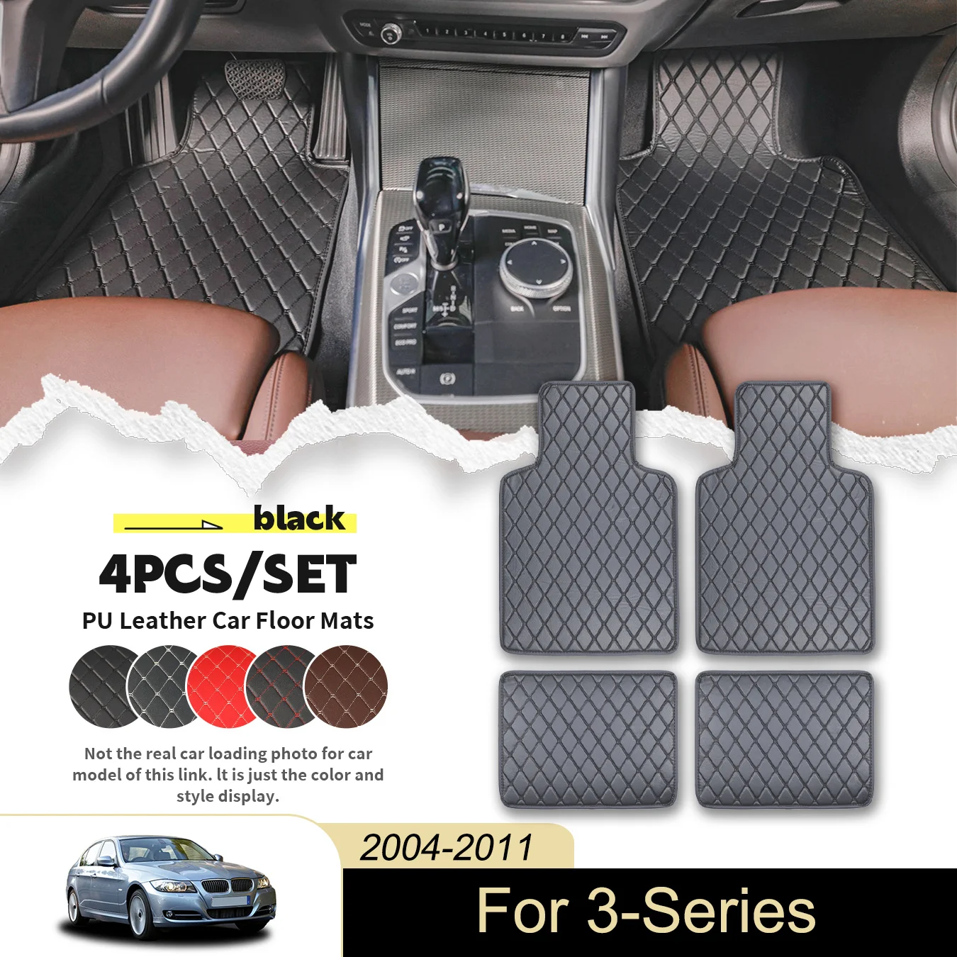 

4 шт. универсальные автомобильные коврики для BMW 3-Series 2004-2011, искусственная кожа, водонепроницаемые и устойчивые к пятнам, легко чистится