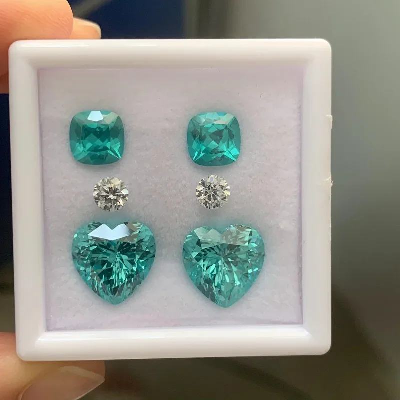 Ruihe New Design Popular Lab Grown Paraiba Sapphire with D Color Moissanite Loose Earrings Gemstone Set for High Jewelry Making