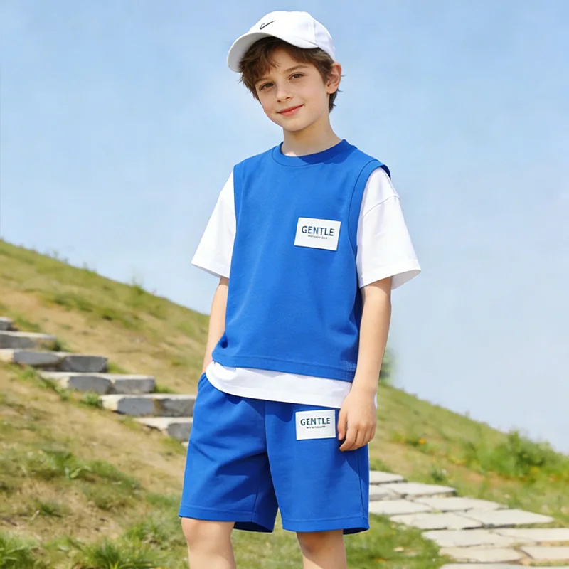 Conjunto de Ropa para Adolescentes 2026, Camisetas con Letras y Parches + Pantalones Cortos, Traje de 2 Piezas, Ropa Deportiva de Manga Corta para Niños, Trajes de Verano