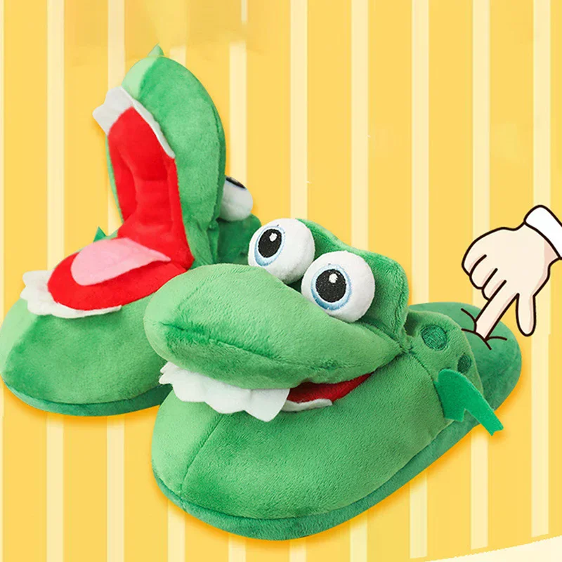 

Cartoon Crocodile Cotton Slippers Moving Funny Walking with Open Mouth and Dancing Warm Comfortable Christmas Gift Kids Girl Boy