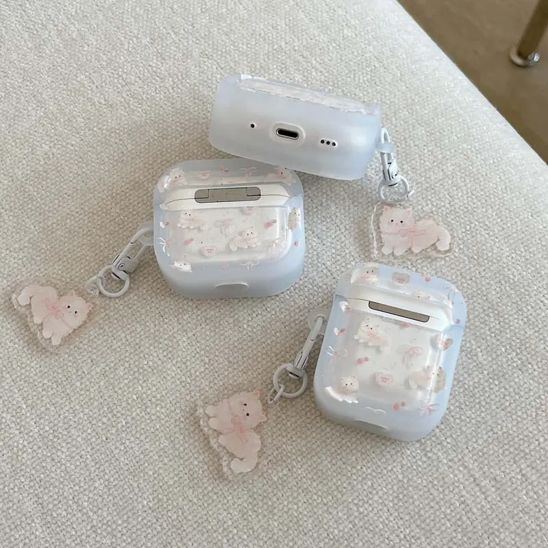 Cute White Bow Cat Soft Silicone Cases for Apple Airpods 1 2 3 Wireless Earphone Cover for Apple Air Pods Charging Box Bags