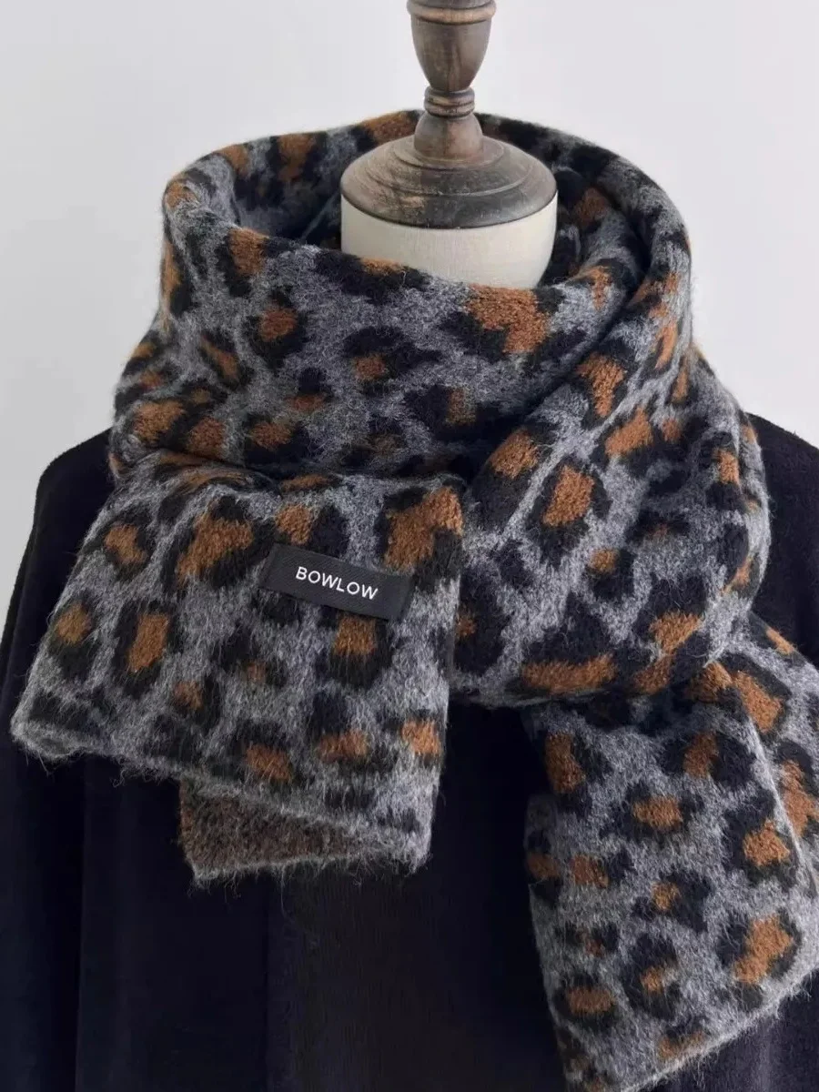 韓国スタイルのヒョウ柄ニットスカーフ女性の冬の新しいファッション暖かさ高級感春冬マッチングトレンド