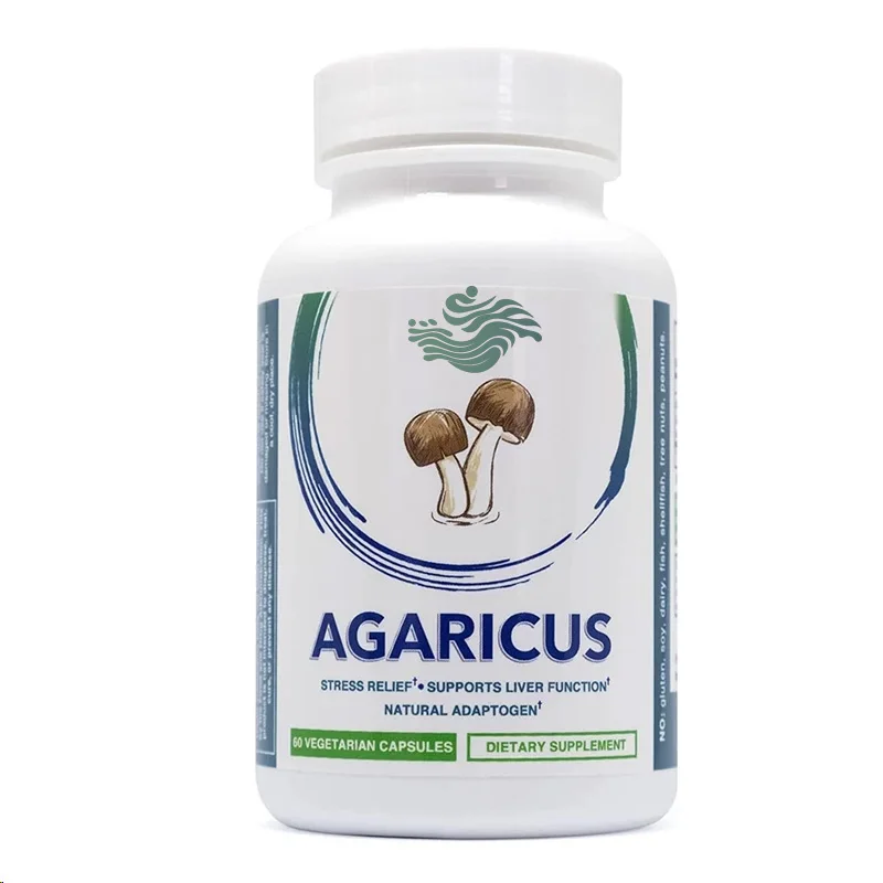 Agaricus Blazei مكمل مستخلص الفطر النقي، 60 كبسولة، يخفف التوتر، يدعم وظيفة الكبد والمناعة