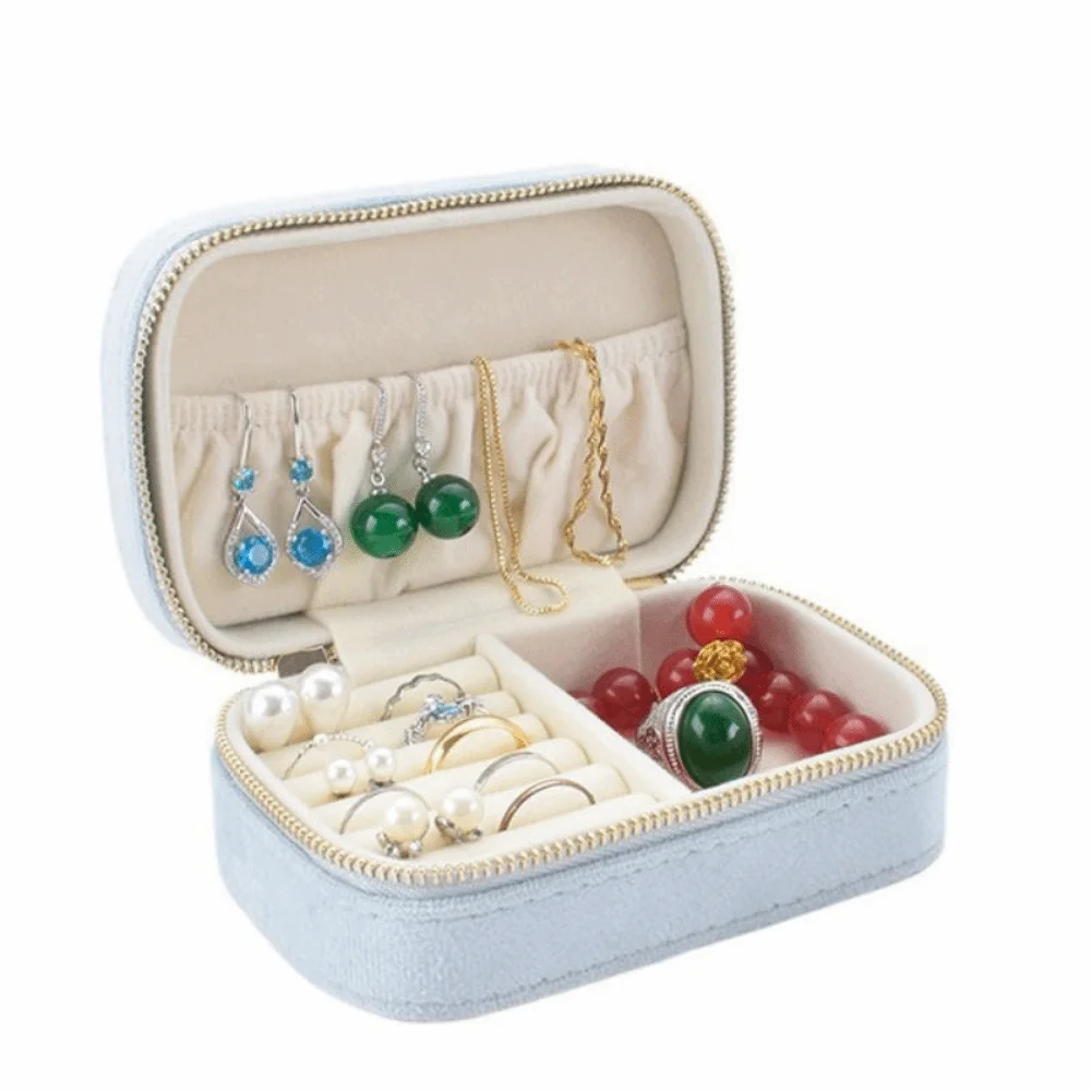 

Zipper Closure Jewelery Storage Case Velvet Flannel Lining Portable Jewelry Box Square Exquisite Travel Jewelry Display Stand